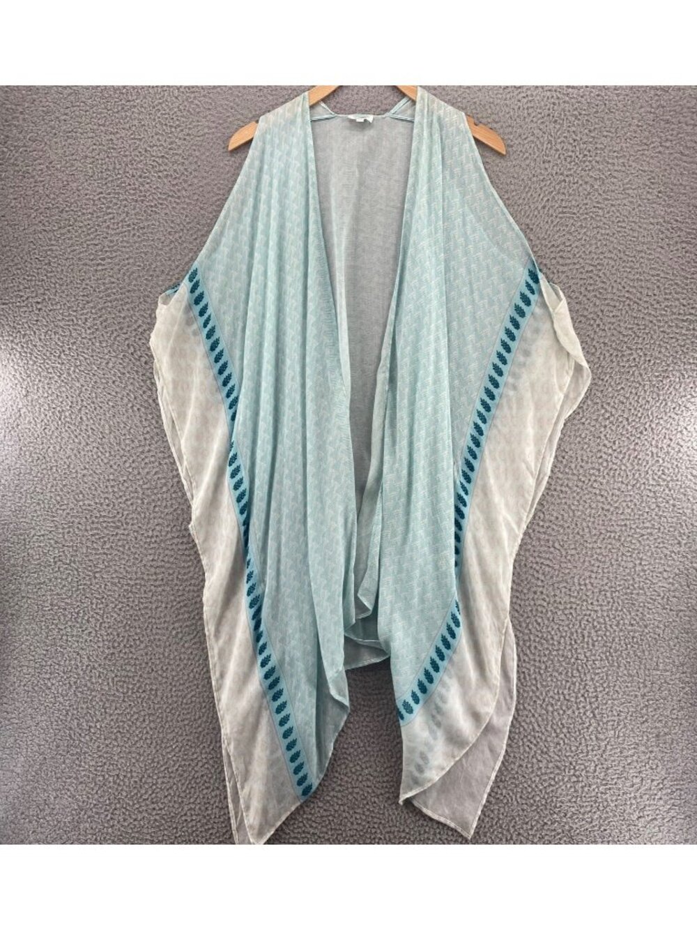 Elizabeth Gillett Top Womens OS Blue Pattern Kimono Cold Shoulder 3/4 Sleeves